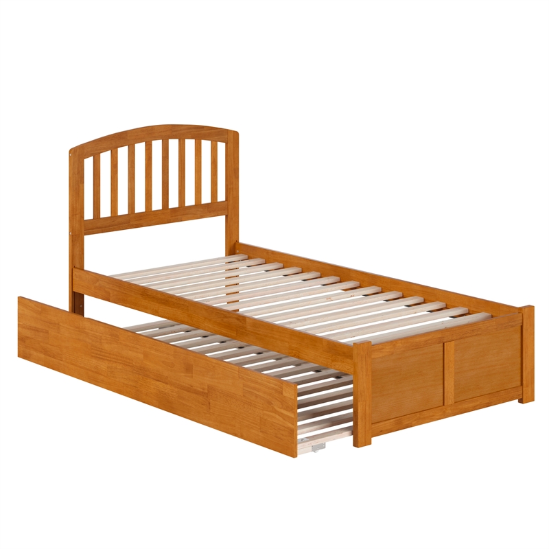 Richmond Twin XL Wood Platform Bed with Footboard & Trundle in Light Toffee