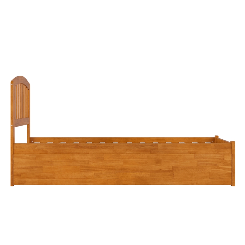 Richmond Twin XL Wood Platform Bed with Footboard & Trundle in Light Toffee