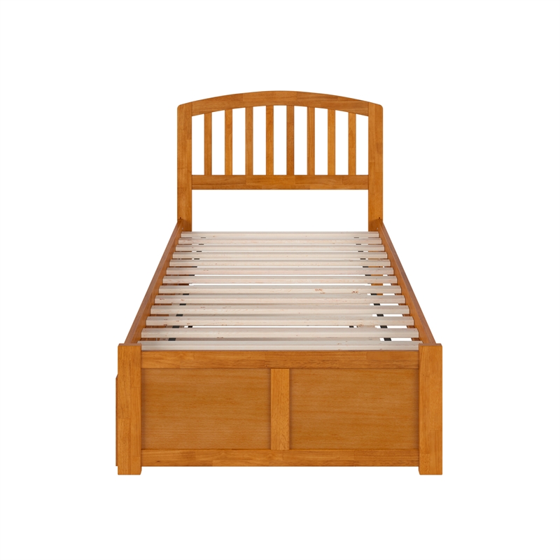 Richmond Twin XL Wood Platform Bed with Footboard & Trundle in Light Toffee