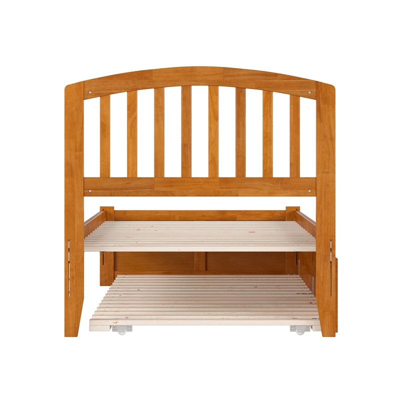 Richmond Twin XL Wood Platform Bed with Footboard & Trundle in Light Toffee