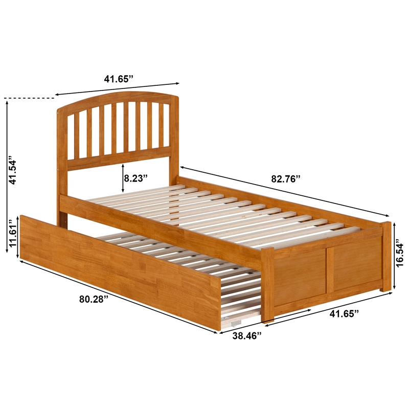 Richmond Twin XL Wood Platform Bed with Footboard & Trundle in Light Toffee