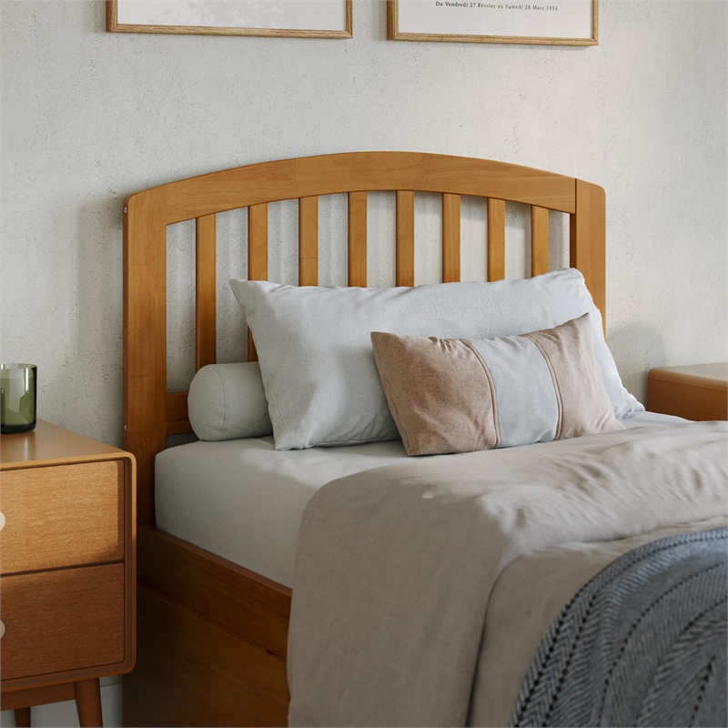 Richmond Twin XL Wood Platform Bed with Footboard and Drawers in Light Toffee