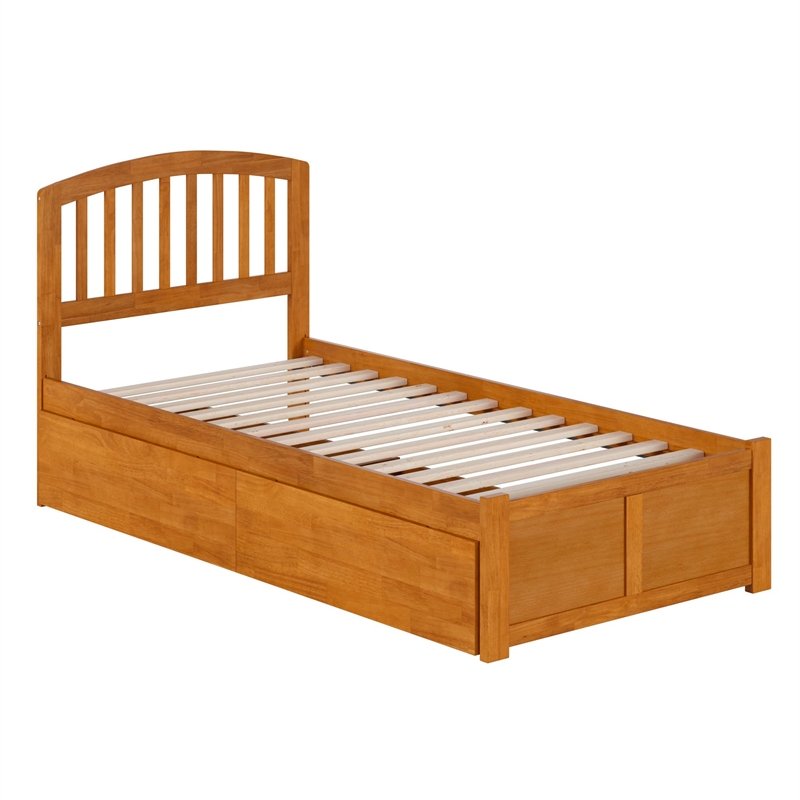 Richmond Twin XL Wood Platform Bed with Footboard and Drawers in Light Toffee
