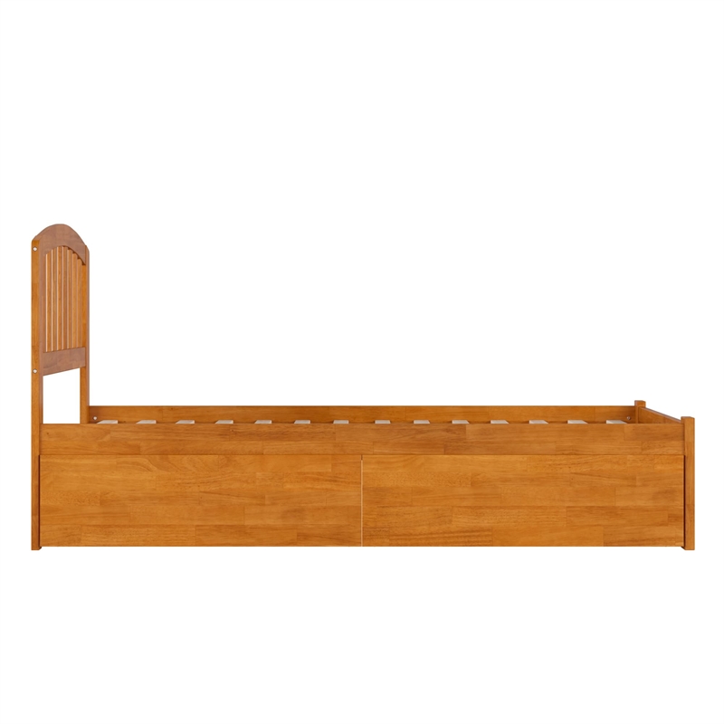 Richmond Twin XL Wood Platform Bed with Footboard and Drawers in Light Toffee