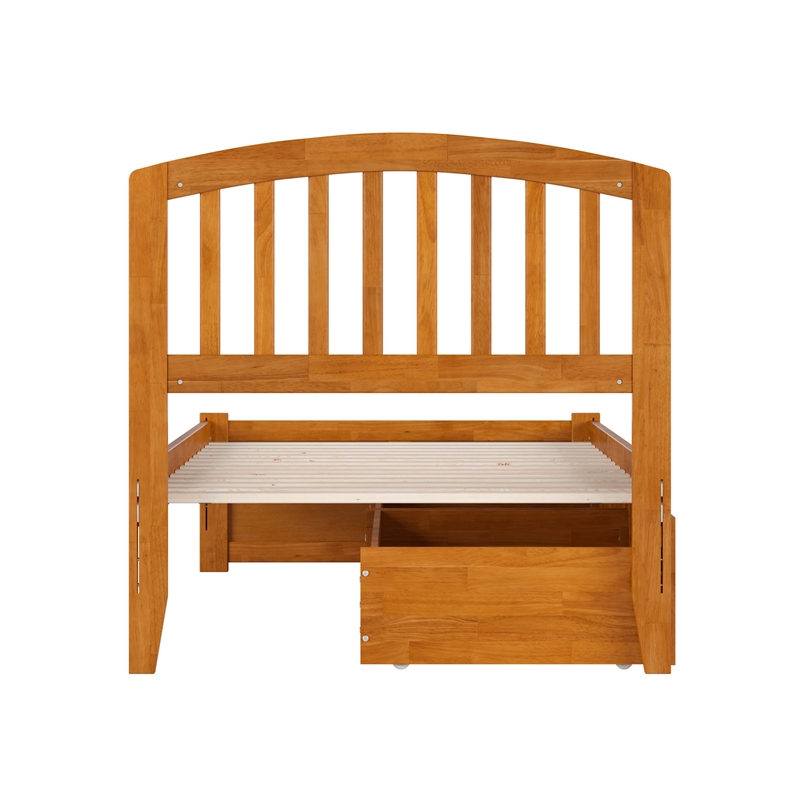 Richmond Twin XL Wood Platform Bed with Footboard and Drawers in Light Toffee