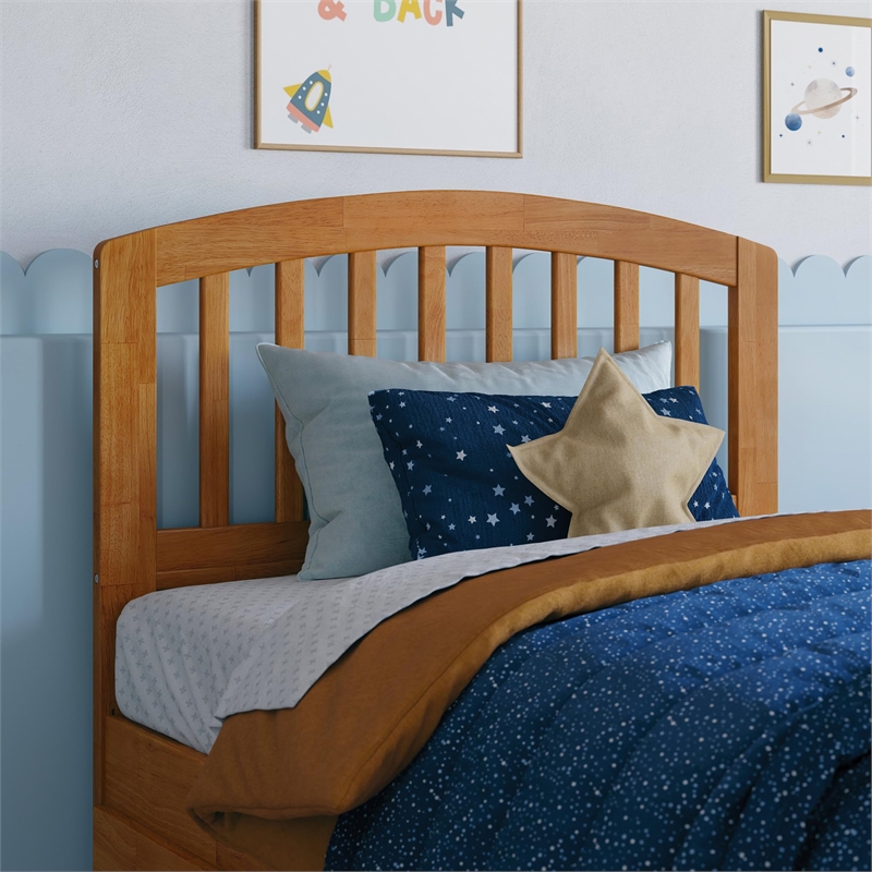 Richmond Twin Wood Platform Bed with Footboard and Drawers in Light Toffee