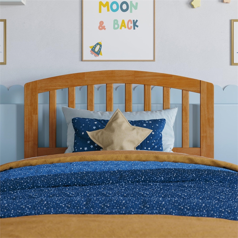 Richmond Twin Wood Platform Bed with Footboard and Drawers in Light Toffee