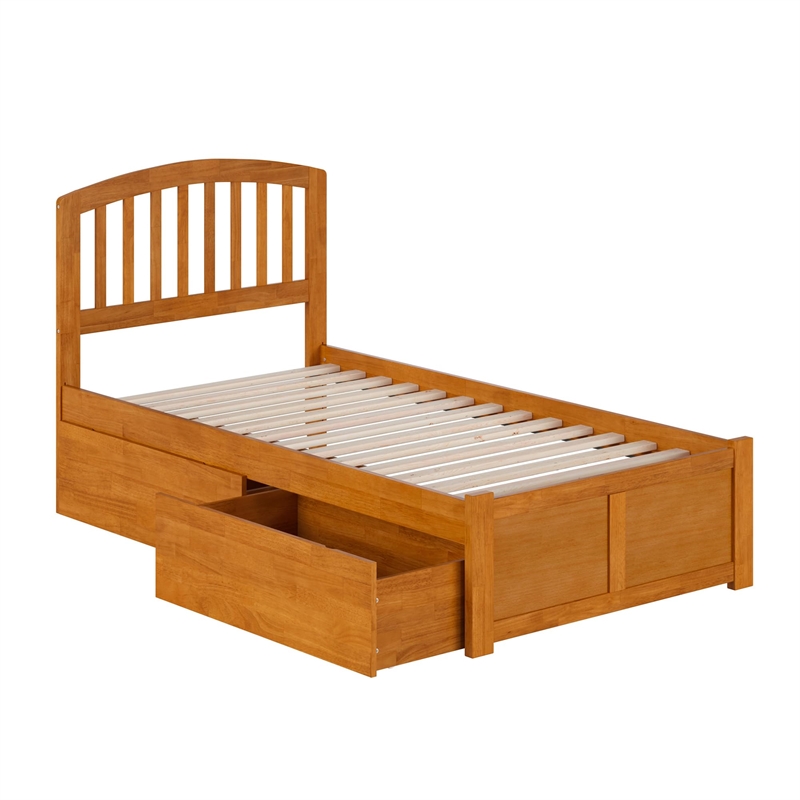 Richmond Twin Wood Platform Bed with Footboard and Drawers in Light Toffee