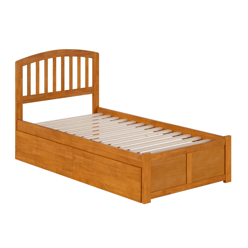 Richmond Twin Wood Platform Bed with Footboard and Drawers in Light Toffee