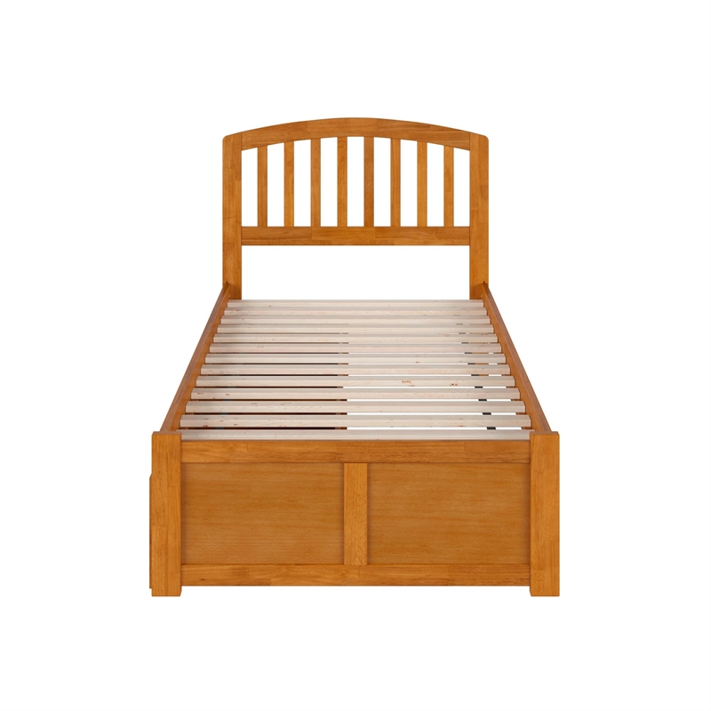 Richmond Twin Wood Platform Bed with Footboard and Drawers in Light Toffee