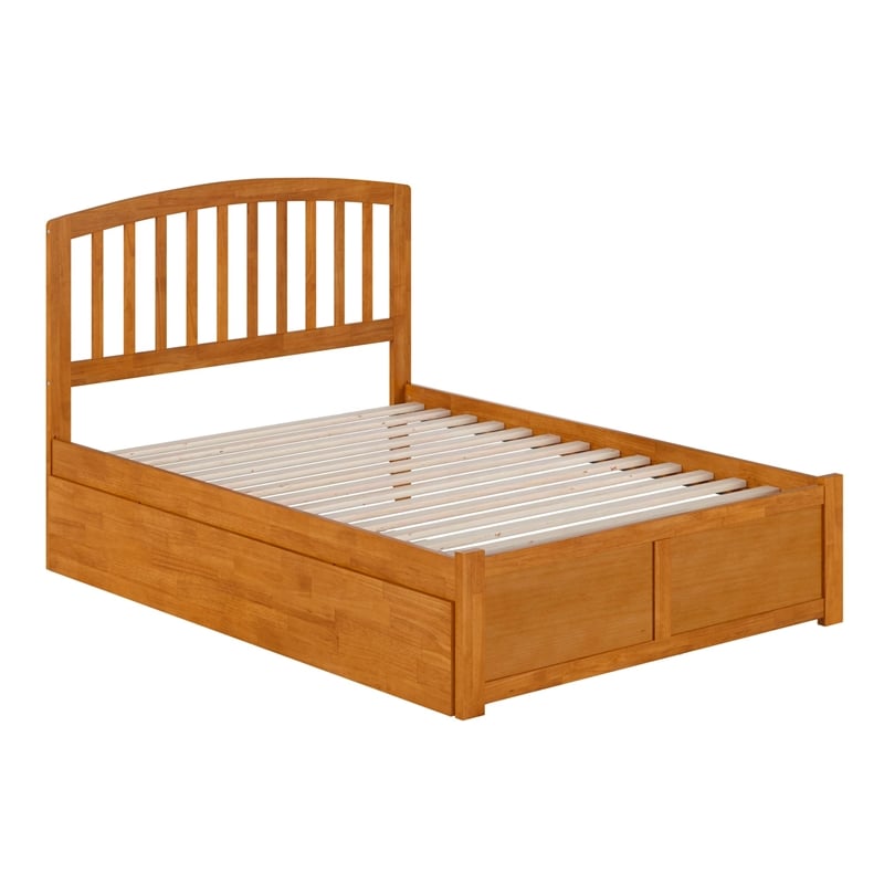 Richmond Full Wood Platform Bed with Footboard and Twin Trundle in Light Toffee