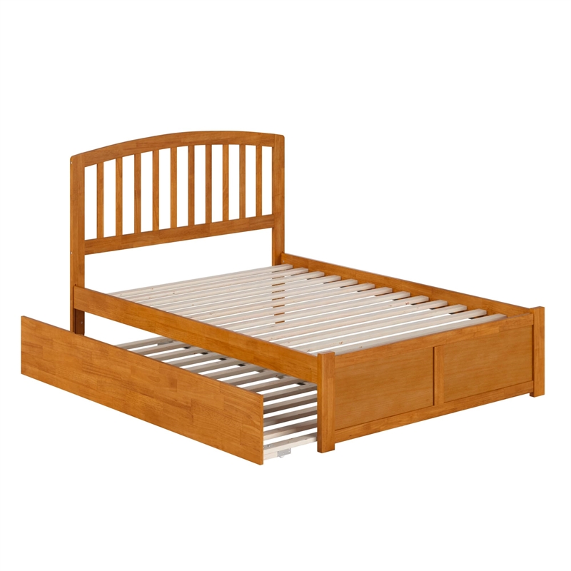 Richmond Full Wood Platform Bed with Footboard and Twin Trundle in Light Toffee