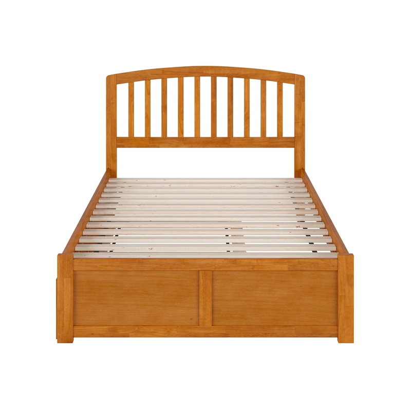 Richmond Full Wood Platform Bed with Footboard and Twin Trundle in Light Toffee