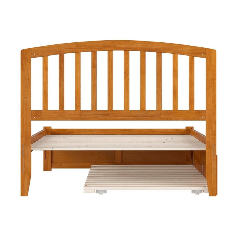 Richmond Full Wood Platform Bed with Footboard and Twin Trundle in Light Toffee