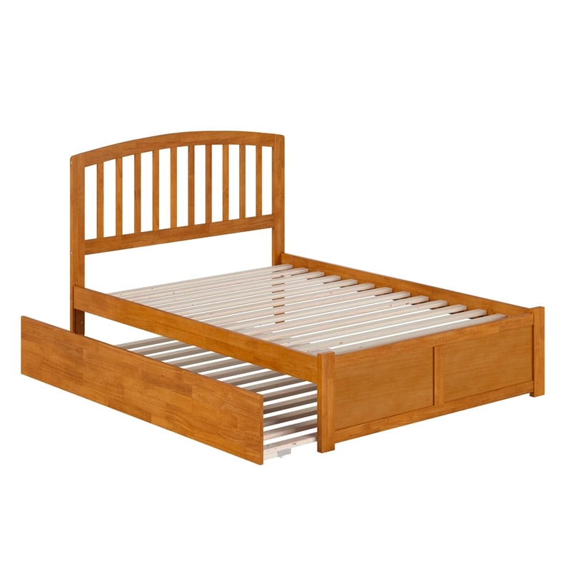 Richmond Full Wood Platform Bed with Footboard and Full Trundle in Light Toffee