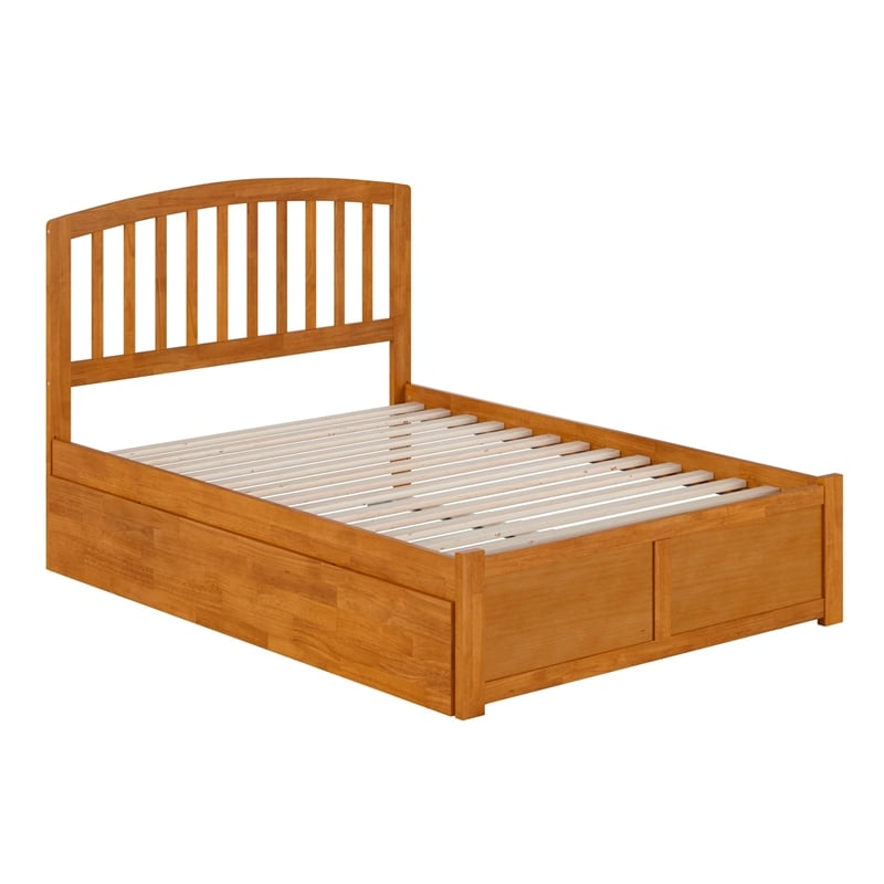 Richmond Full Wood Platform Bed with Footboard and Full Trundle in Light Toffee