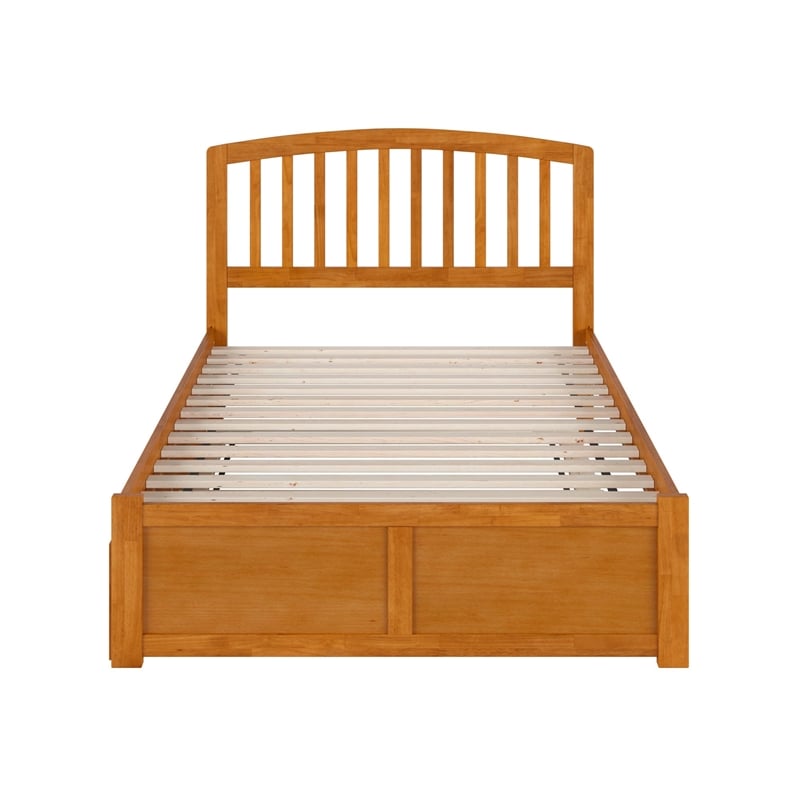 Richmond Full Wood Platform Bed with Footboard and Full Trundle in Light Toffee