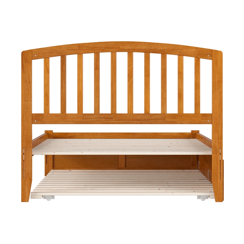 Richmond Full Wood Platform Bed with Footboard and Full Trundle in Light Toffee