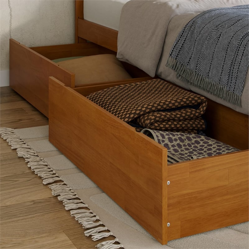 Richmond Full Wood Platform Bed with Footboard and Drawers in Light Toffee