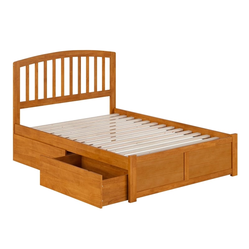 Richmond Full Wood Platform Bed with Footboard and Drawers in Light Toffee