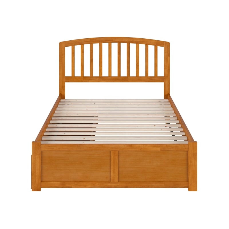 Richmond Full Wood Platform Bed with Footboard and Drawers in Light Toffee