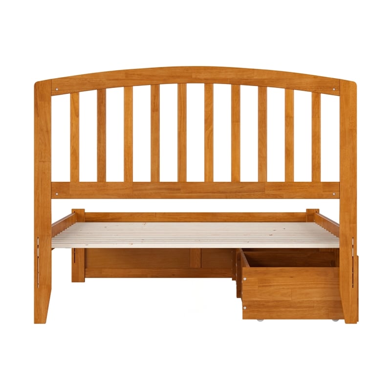 Richmond Full Wood Platform Bed with Footboard and Drawers in Light Toffee