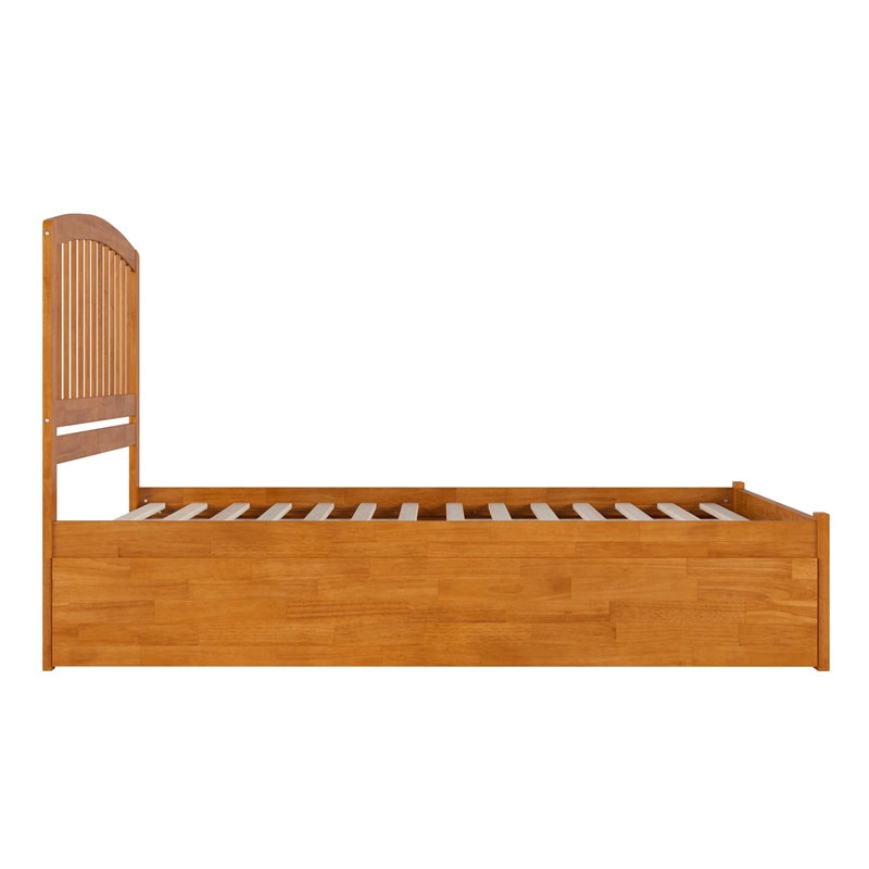 Richmond Queen Wood Platform Bed with Footboard and TXL Trundle in Light Toffee