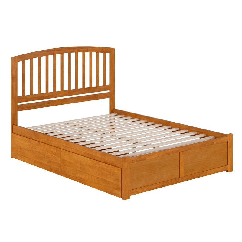 Richmond Queen Wood Platform Bed with Footboard and Drawers in Light Toffee