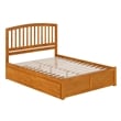 Richmond Queen Wood Platform Bed with Footboard and Drawers in Light Toffee