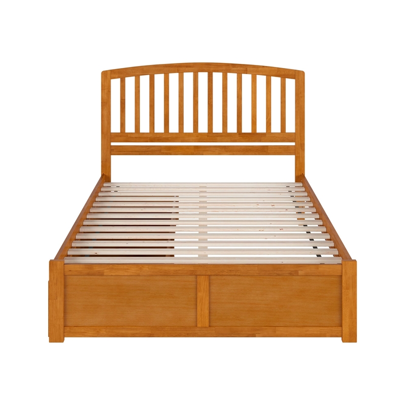 Richmond Queen Wood Platform Bed with Footboard and Drawers in Light Toffee