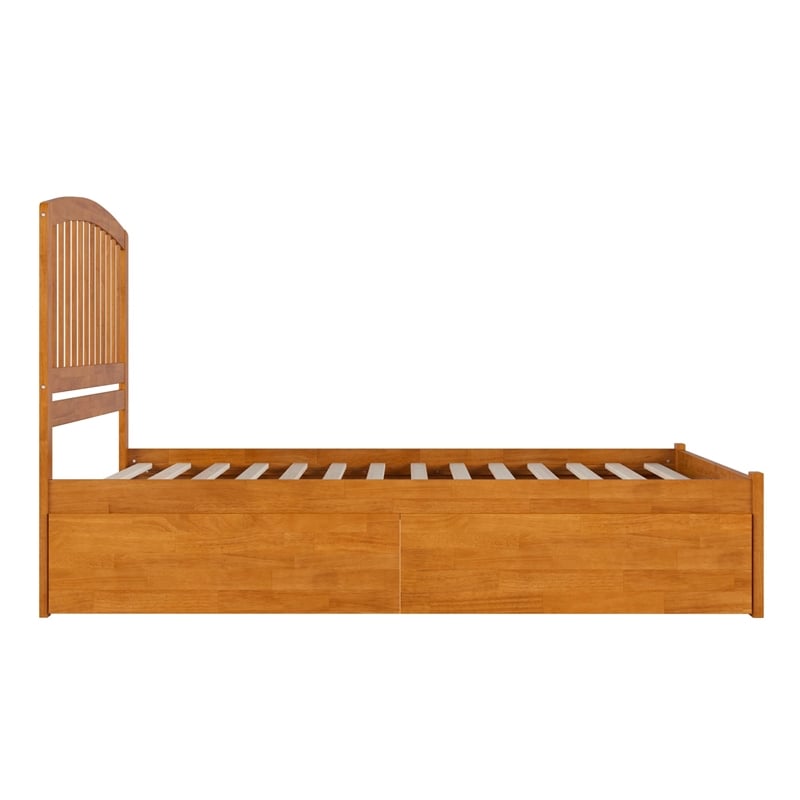 Richmond Queen Wood Platform Bed with Footboard and Drawers in Light Toffee