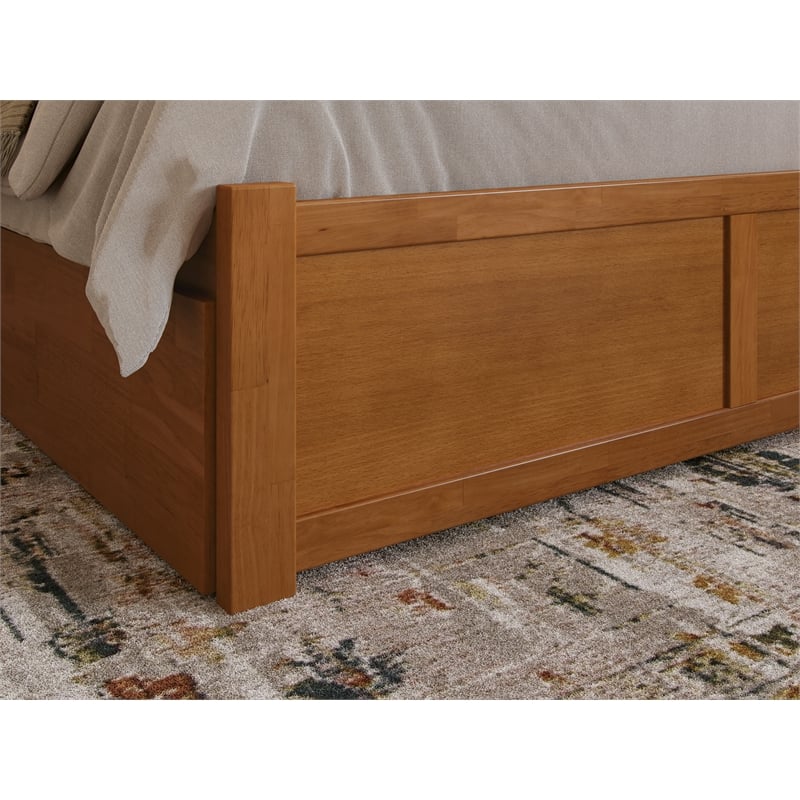 Richmond King Wood Platform Bed with Footboard and TXL Trundle in Light Toffee