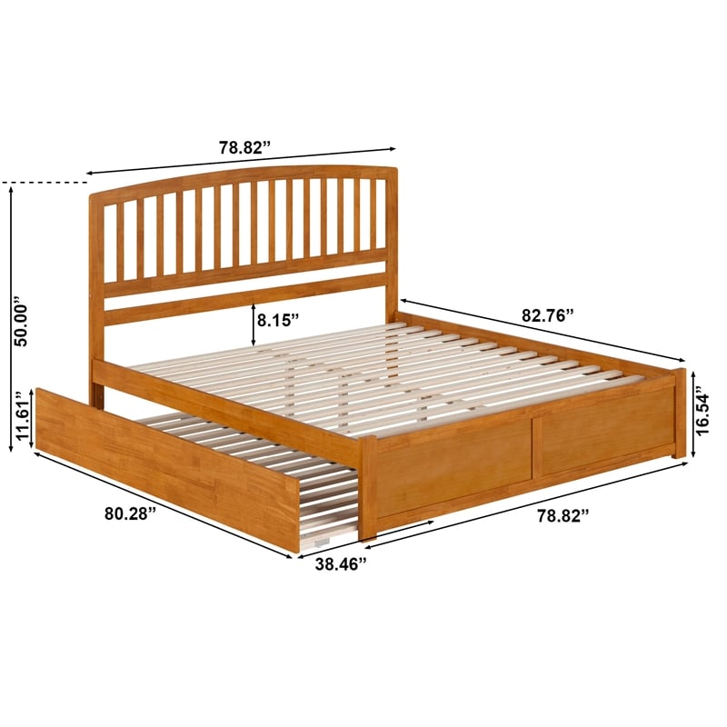 Richmond King Wood Platform Bed with Footboard and TXL Trundle in Light Toffee