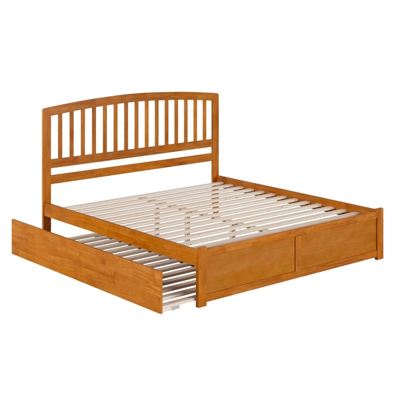 Richmond King Wood Platform Bed with Footboard and TXL Trundle in Light Toffee