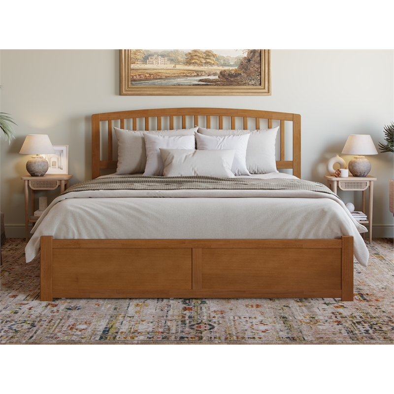 Richmond King Wood Platform Bed with Footboard and TXL Trundle in Light Toffee