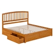 Richmond King Wood Platform Bed with Footboard and Drawers in Light Toffee