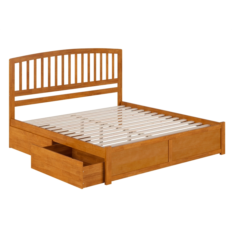 Richmond King Wood Platform Bed with Footboard and Drawers in Light Toffee