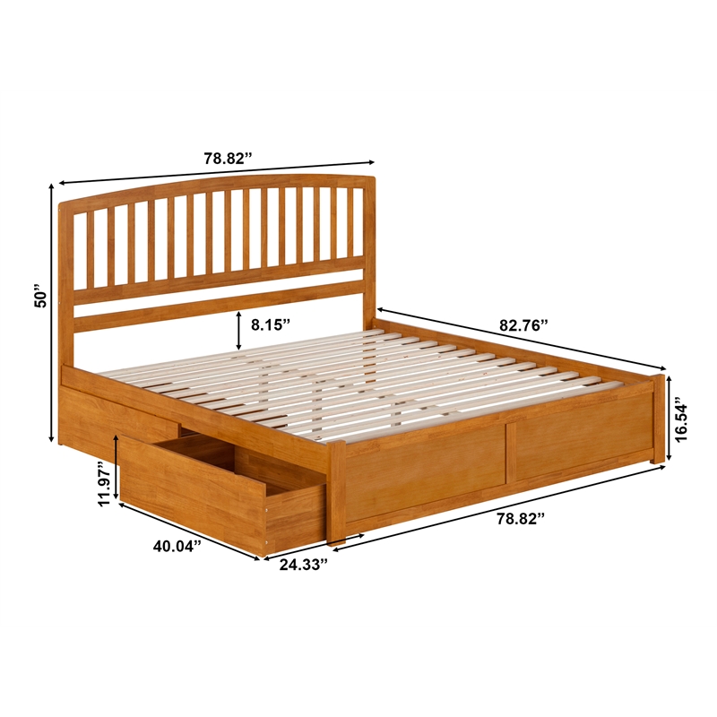 Richmond King Wood Platform Bed with Footboard and Drawers in Light Toffee