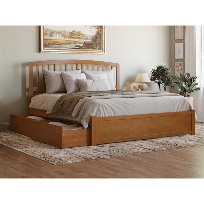 Richmond King Wood Platform Bed with Footboard and Drawers in Light Toffee