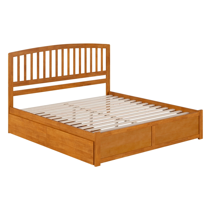 Richmond King Wood Platform Bed with Footboard and Drawers in Light Toffee