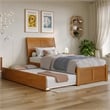 Portland Twin XL Wood Platform Bed with Footboard & TXL Trundle in Light Toffee