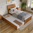 Portland Twin XL Wood Platform Bed with Footboard & TXL Trundle in Light Toffee