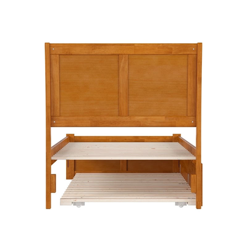Portland Twin XL Wood Platform Bed with Footboard & TXL Trundle in Light Toffee