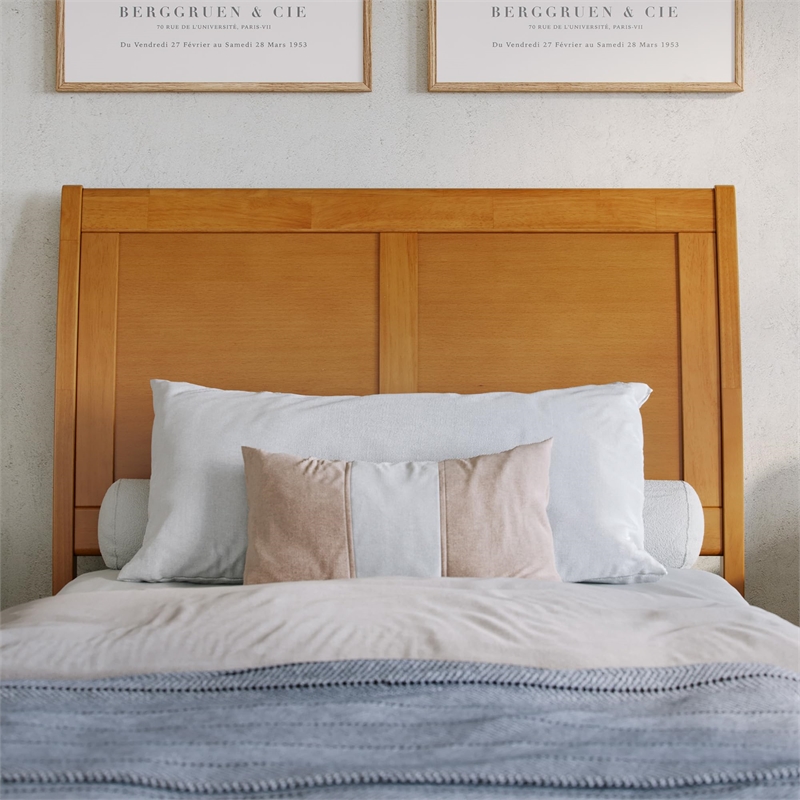 Portland Twin XL Wood Platform Bed with Footboard and Drawers in Light Toffee