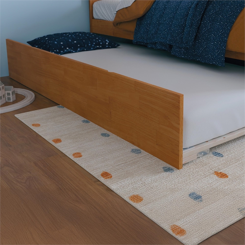 Portland Twin Wood Platform Bed with Footboard and Twin Trundle in Light Toffee