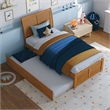 Portland Twin Wood Platform Bed with Footboard and Twin Trundle in Light Toffee