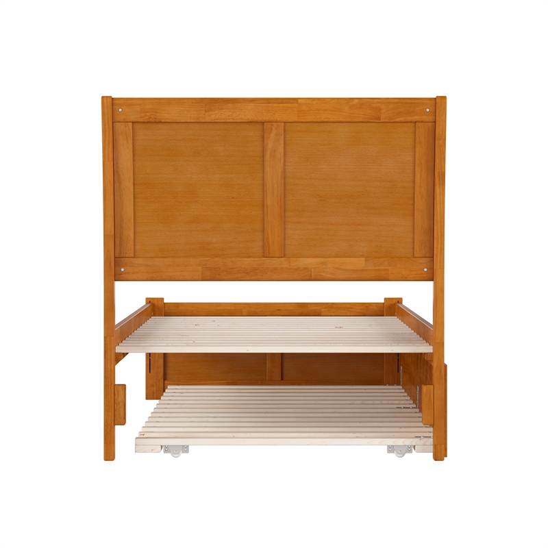 Portland Twin Wood Platform Bed with Footboard and Twin Trundle in Light Toffee