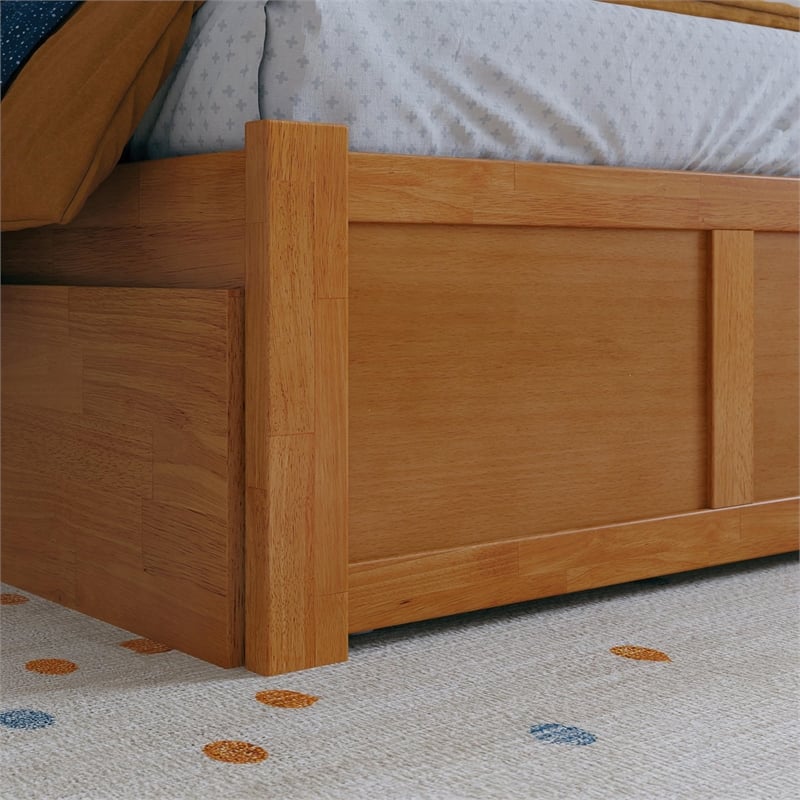 Portland Twin Wood Platform Bed with Footboard and Drawers in Light Toffee