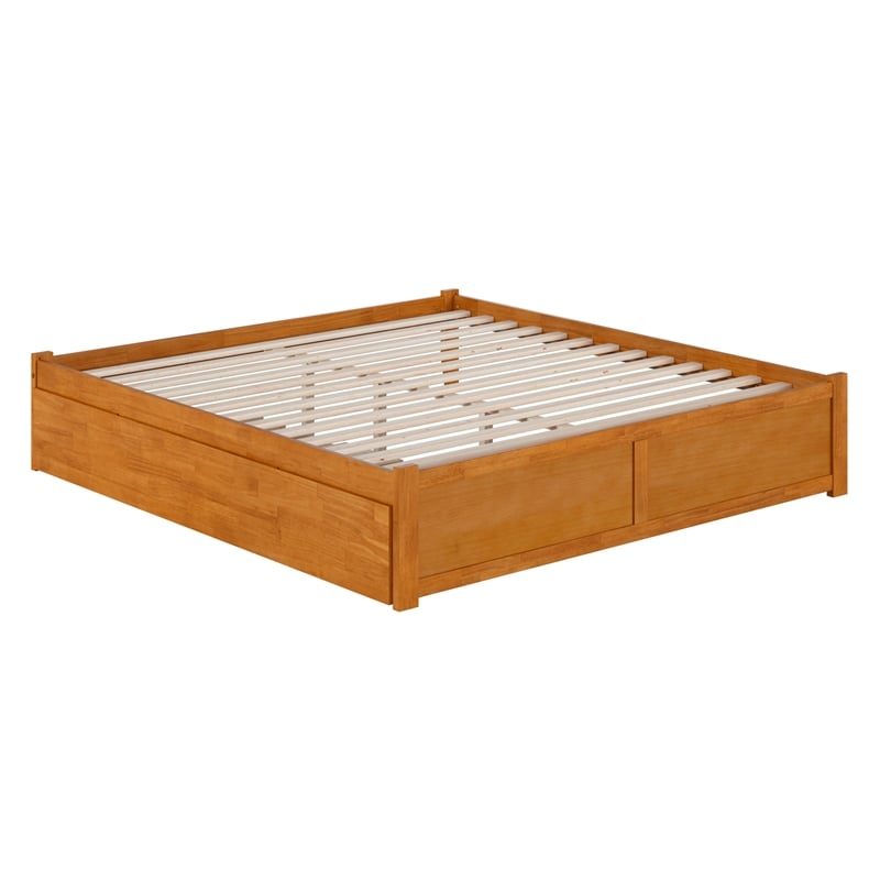 Concord King Wood Platform Bed with Footboard and TXL Trundle in Light Toffee