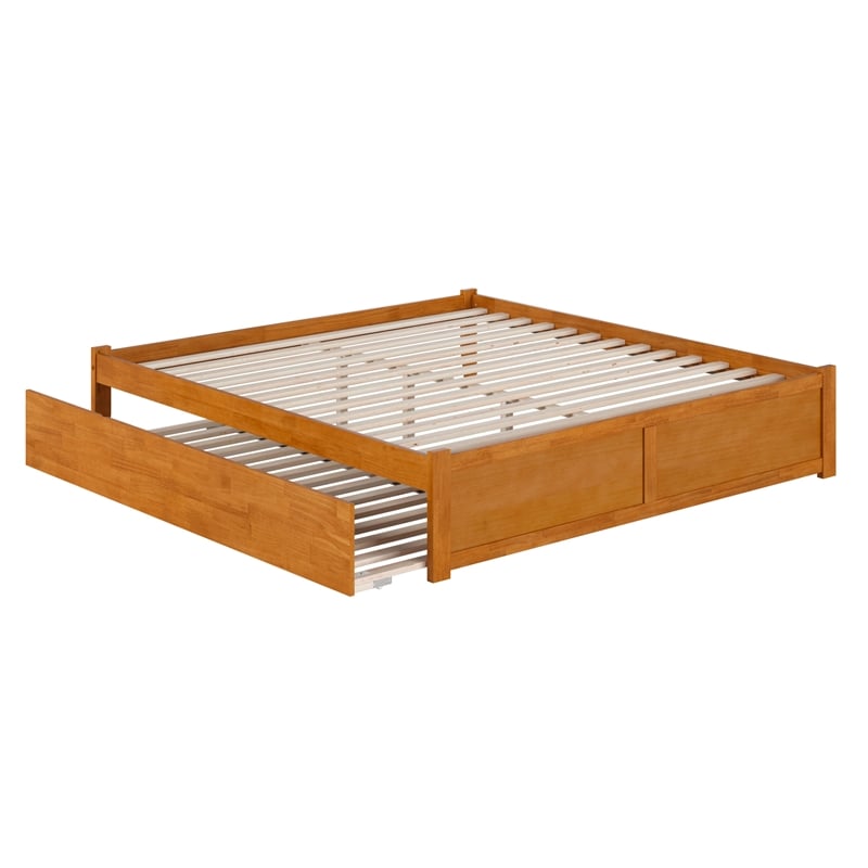 Concord King Wood Platform Bed with Footboard and TXL Trundle in Light Toffee